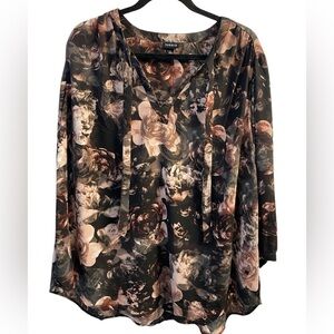 Torrid Black Floral V-Neck Blouse